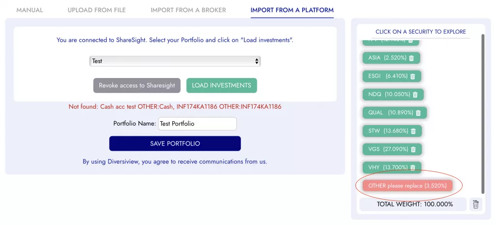 Example Step 1 - Holdings unrecognised during the import are grouped as OTHER
